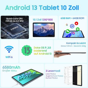 blackview Tablet (10", 64 GB, Android 13, 6G+5G, Tablet (2TB TF), Quad-Core,6580mAh Akku,Dual-Kamera 5MP,IPS-HD Display)