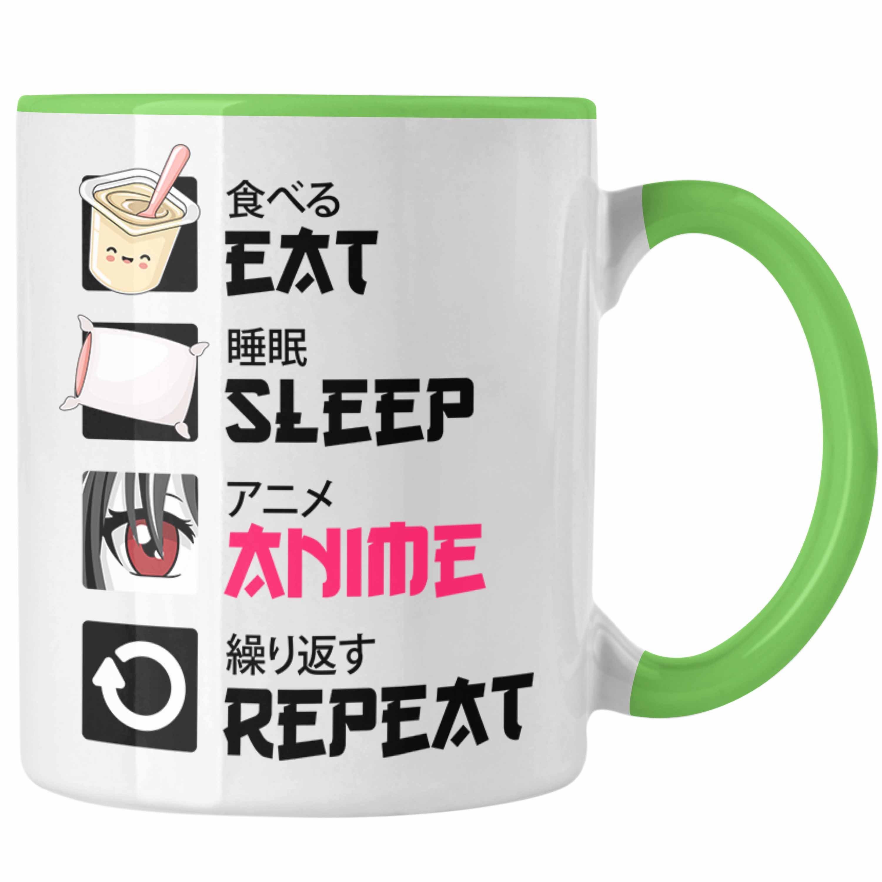 Trendation Tasse Anime Geschenke Trendation Geschenk Kaffeetasse Tasse Spruch - Eat Sleep Deko Grün
