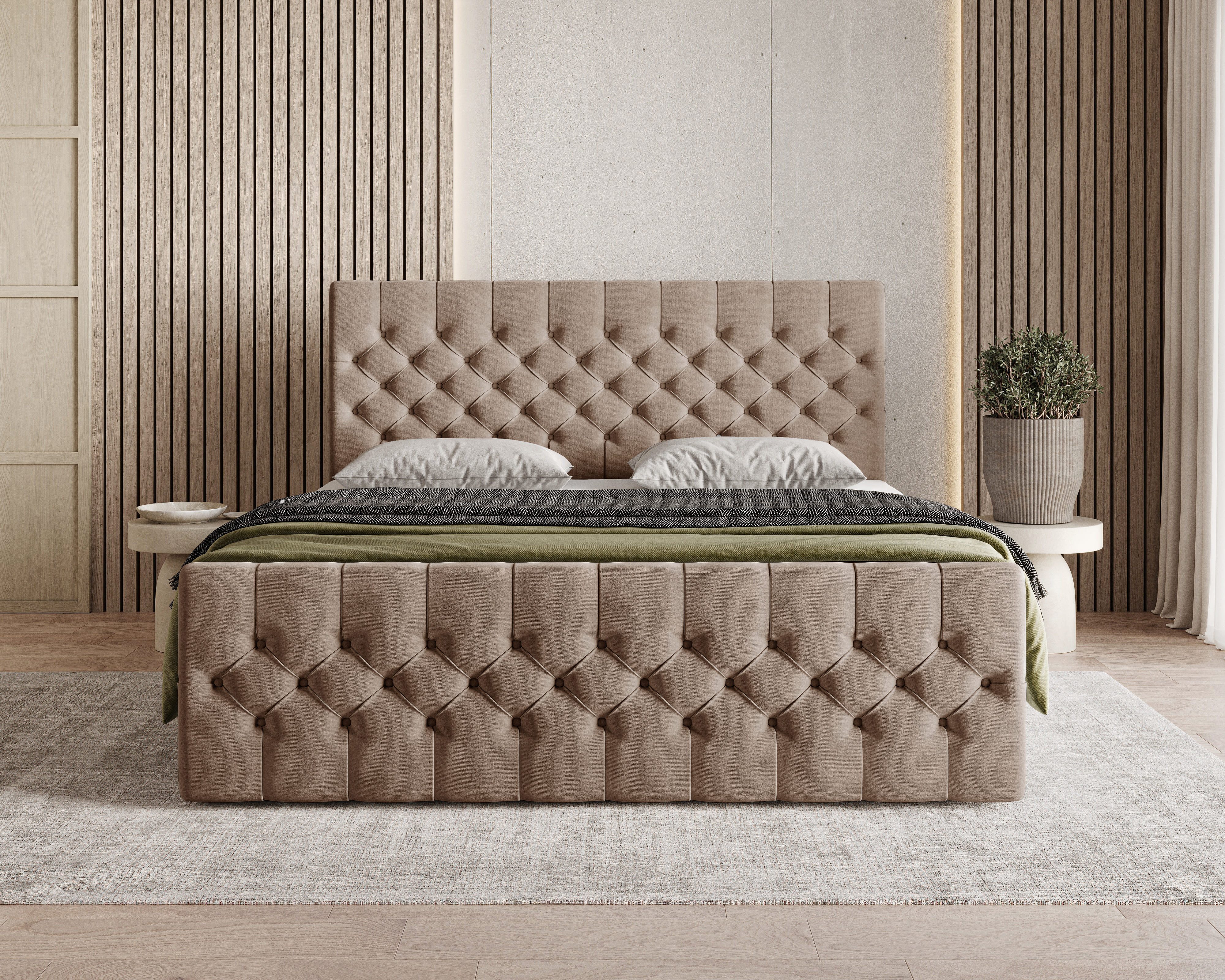 MOEBLO Boxbett Bett 12 (Luxusbett im Chesterfield-Design, 160x200 cm, Velours-Bezug, Hoher Schlafkomfort, modernes Velours-Design mit Steppung Polsterbett Konti – Bild 2 von 5