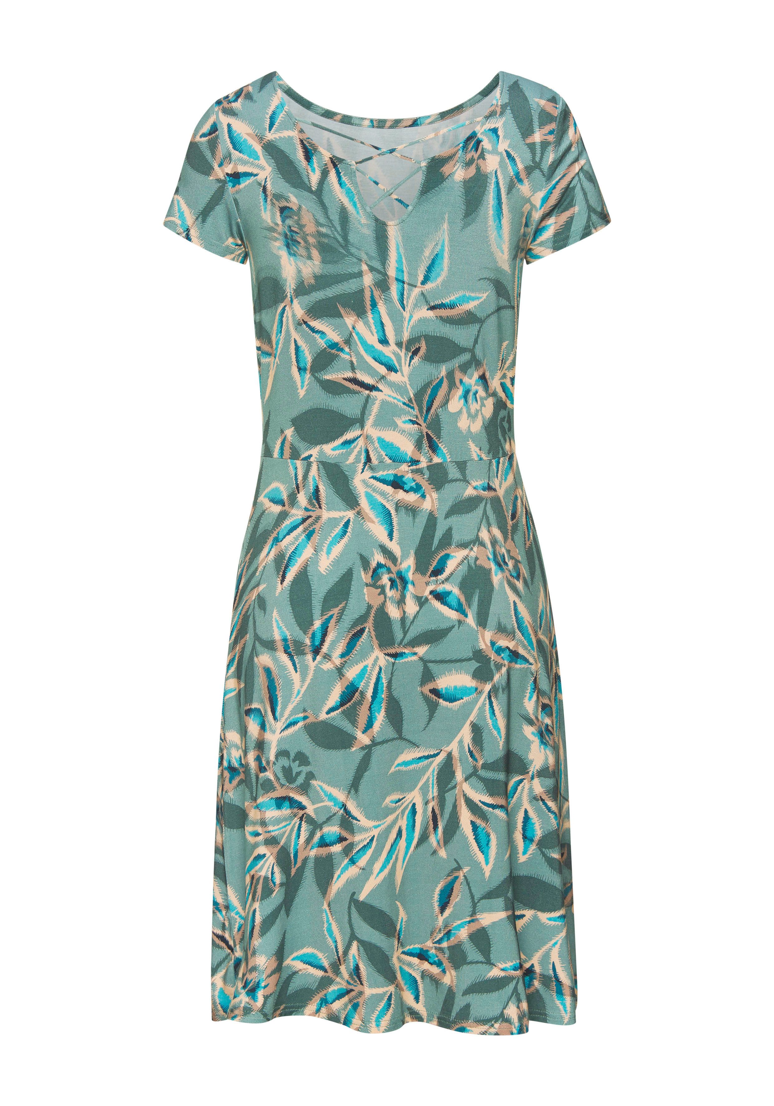 Vivance Sommerkleid mit Alloverdruck und Zierbändern am Ausschnitt, kurzes günstig online kaufen