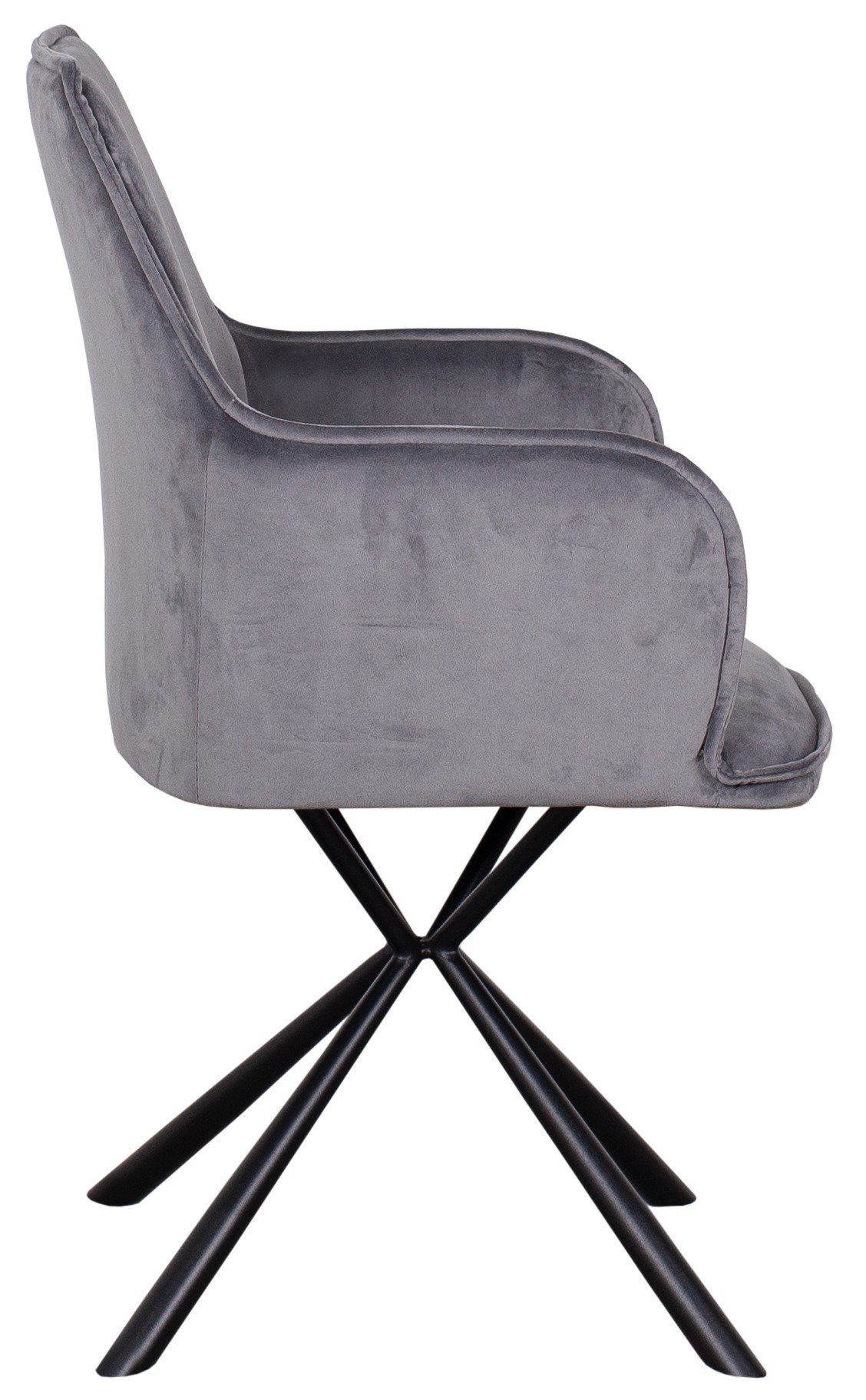 Armlehnen (Set, - - Sessel gepolstert hohe Metall-Gestell bene - 6-St), - Esszimmer - - Bergamo Samt living - grau Rückenlehne Samtbezug