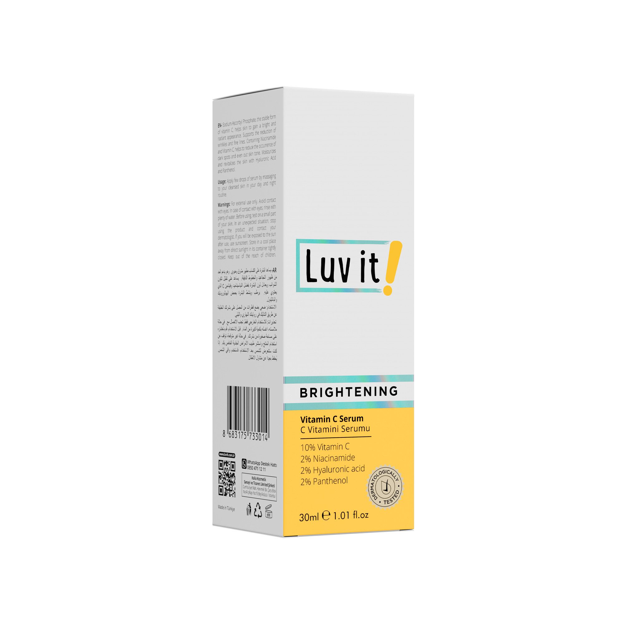 Luv it! Gesichtsserum Vitamin C Serum 10% –Gesichtsserum mit Niacinamid, gegen Pigmentflecken & Pickelmale – für strahlende, ebenmäßige Haut, 30 ml, 1-tlg., Hyaluronsäure & Panthenol
