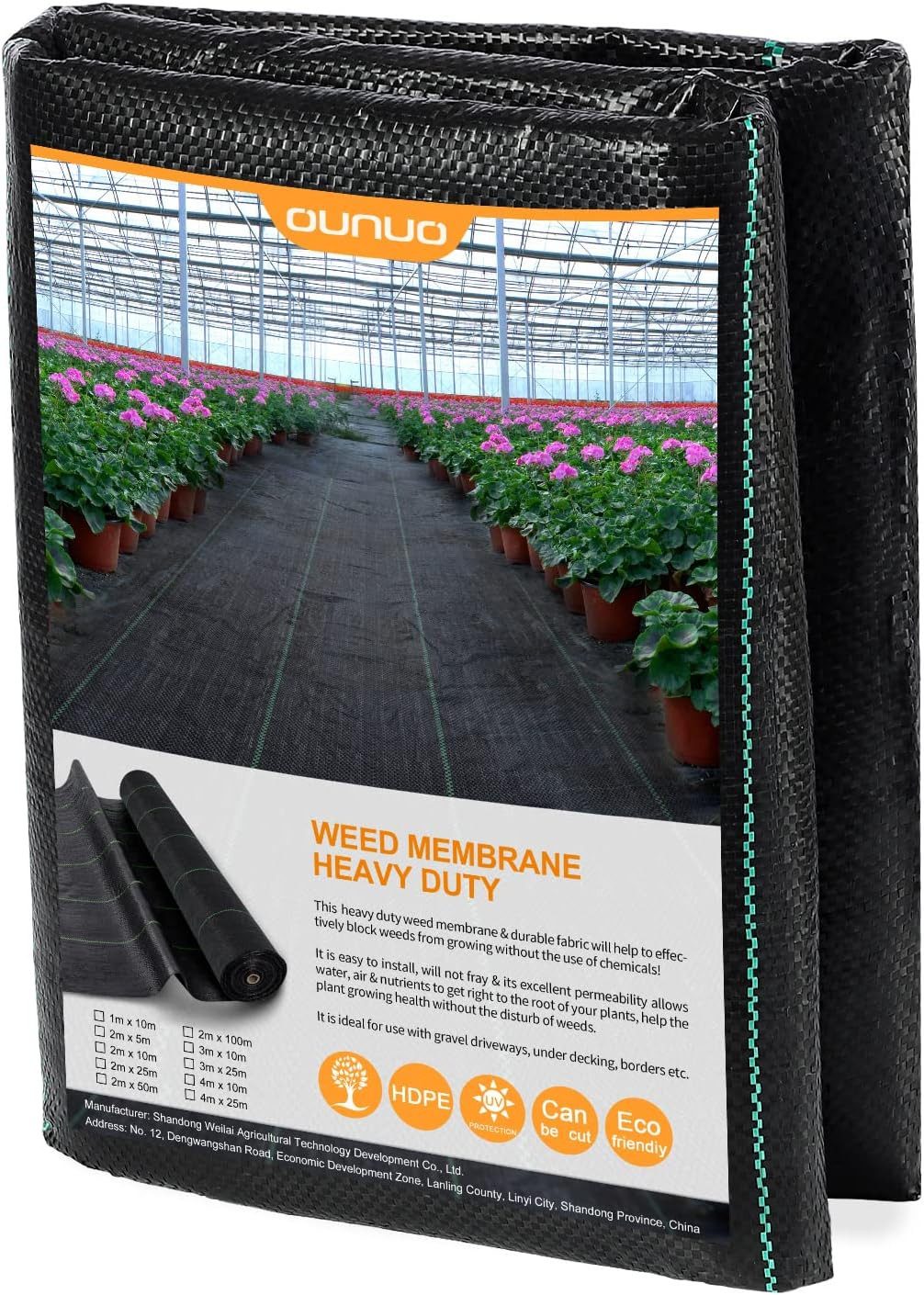 OUNUO Unkrautvlies 90g/m² Gartenvlies Unkrautfolie, 2x5 Meter Gefaltet