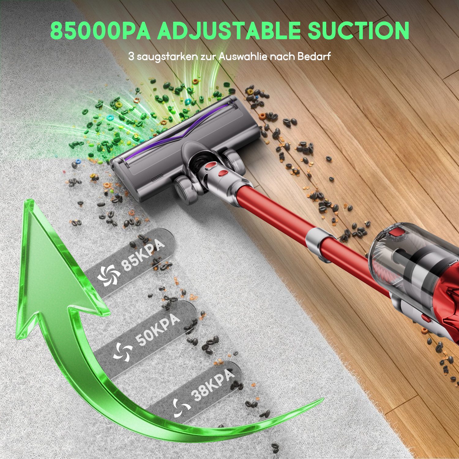 Hiazurm Akku-Hand-und Stielstaubsauger Akku Staubsauger,85000Pa/2.8L/70min OLED-Display Staubsauger Kabellos, Super Leise Stabstaubsauger für Tierhaare und Teppiche