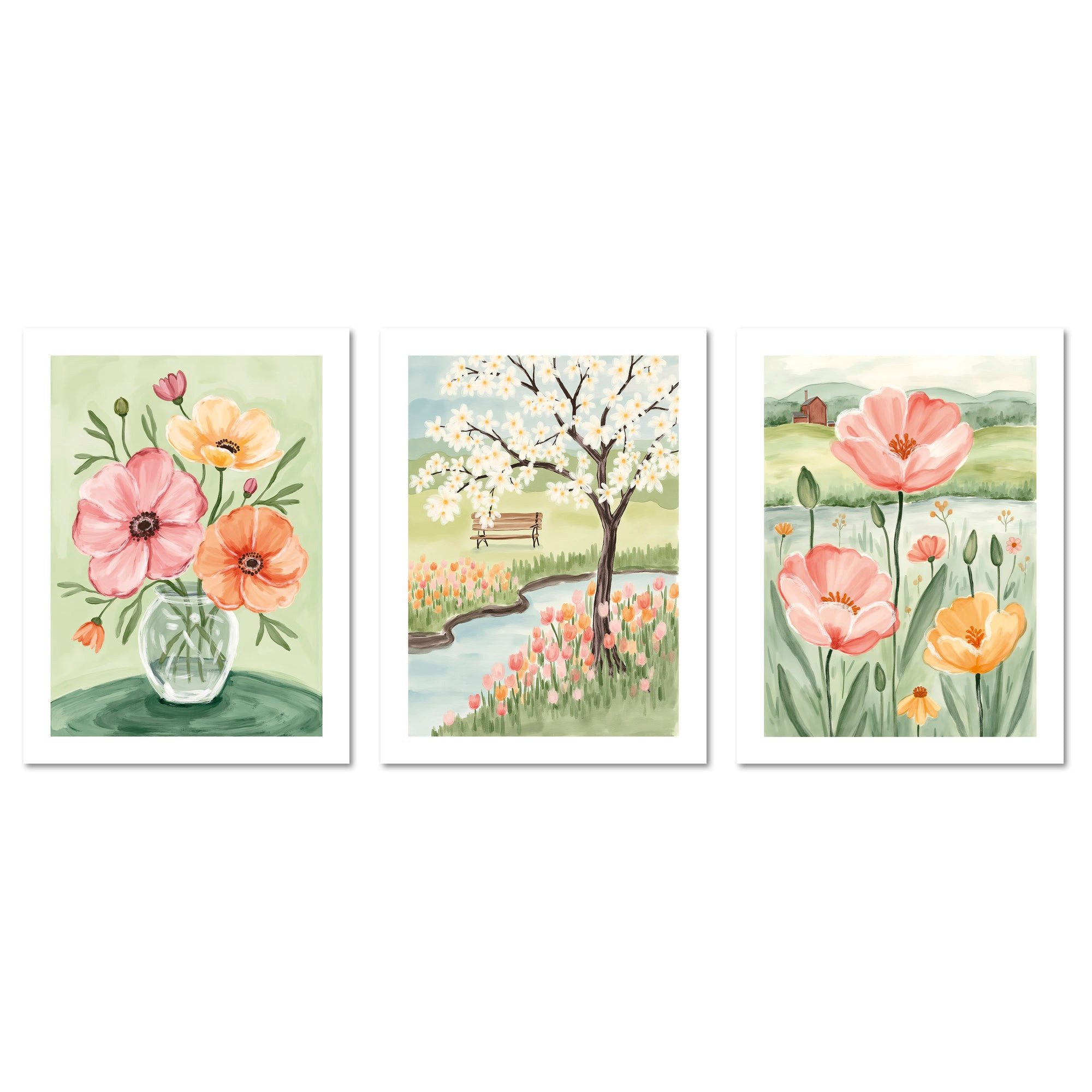 ARTFAVES Bilder-Collage Poster Set Flower Time Trio I mehrteilige Bilderwand I Wandbilder Blum, (Wandbilder modern, 3 St)
