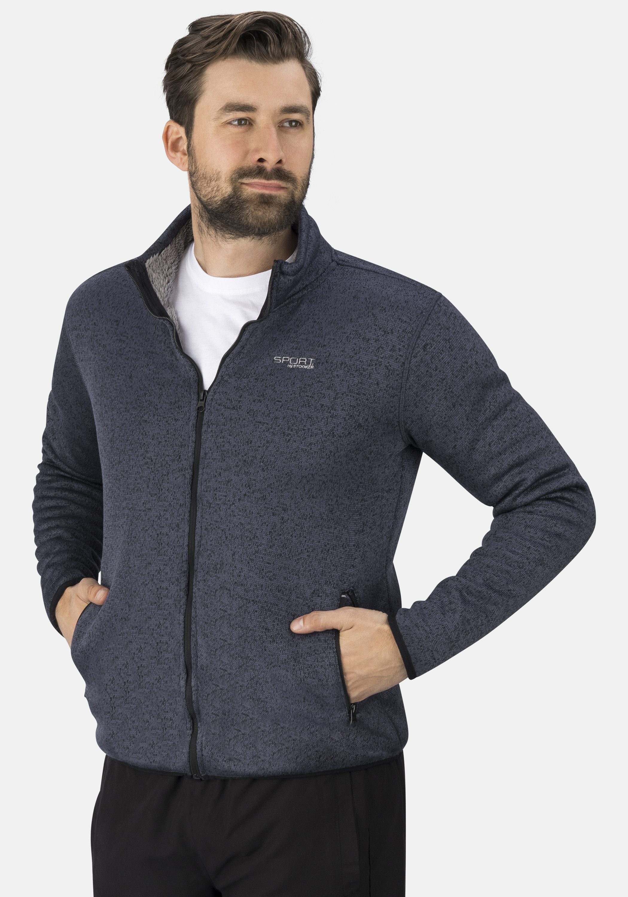 Stooker Men Sweatjacke JOEL mit Stehkragen Strick-Fleecejacke Sherpa fleece Straight Fit Casual Sherpa für Herren