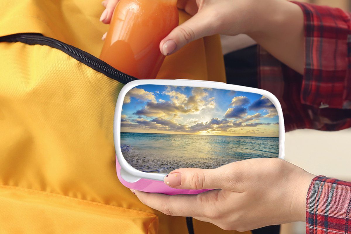 MuchoWow Lunchbox Meer - - Erwachsene, Snackbox, - Wolken Brotdose für (2-tlg), Kinder, Kunststoff Sonne, Kunststoff, Brotbox rosa Mädchen, Strand