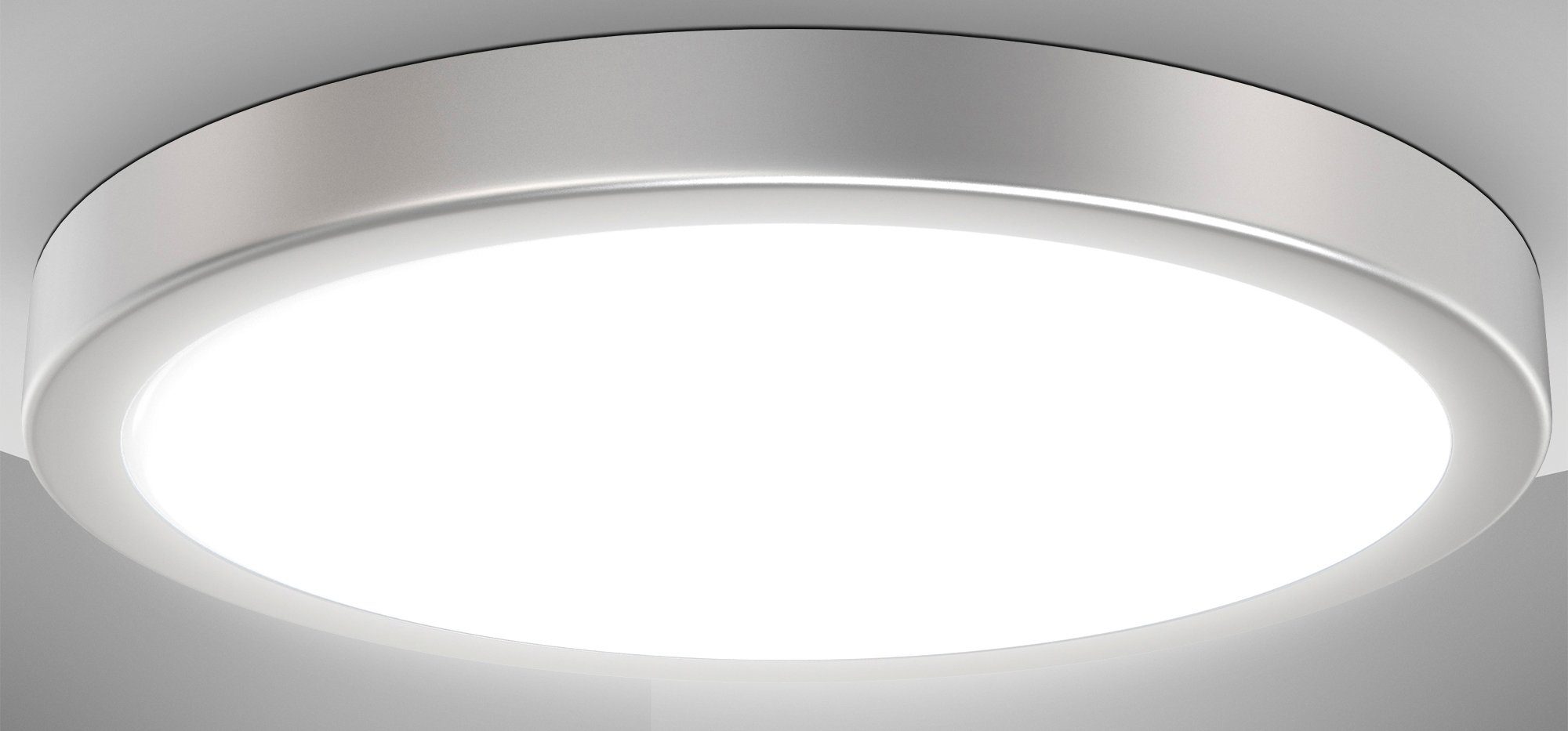 B.K.Licht LED Neutralweiß, 4.000K, Neutralweißes 24W, LED 3.000Lm, Deckenleuchte LED BK_DL1537 Silberfarbig, Küchenlampe fest Ø38cm, Licht, integriert, Deckenlampe