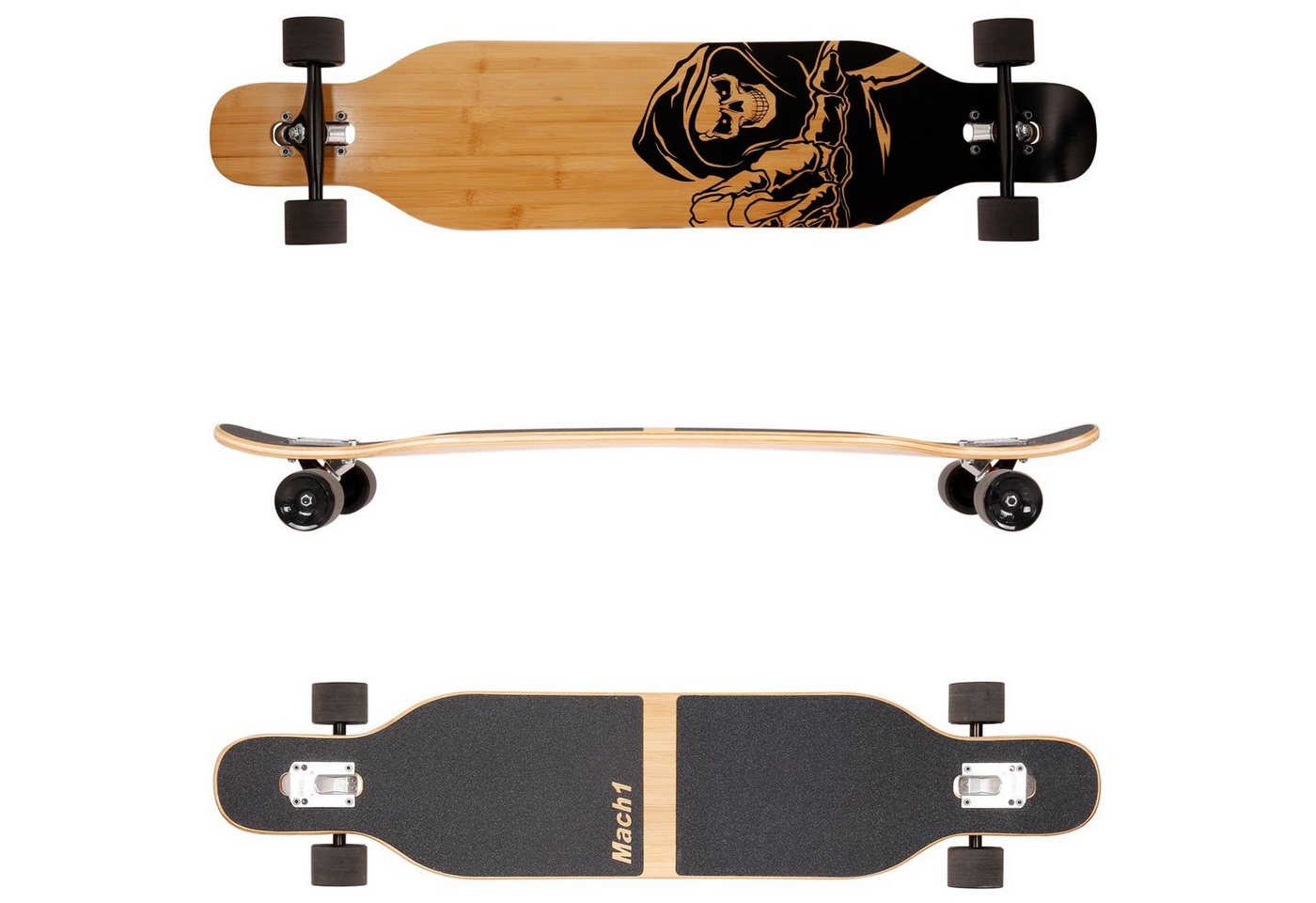 Thumbnail - Mach1 Longboard aus Bambus mit Keramik Kugellager - Camber Drop Through Cruiser Board (Spar-Set inkl. T-Tool und extra B...