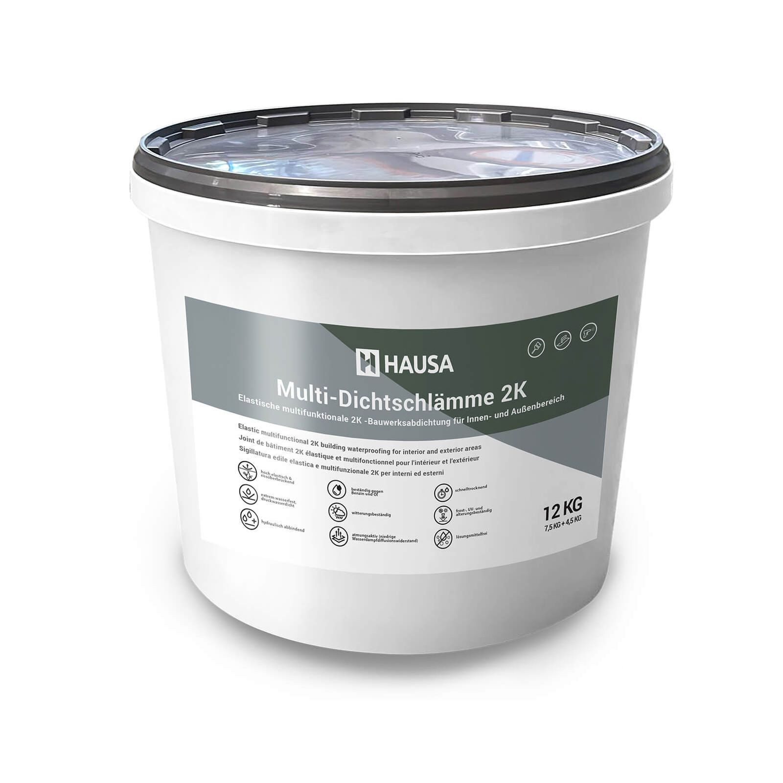 Hausa Dichtungskitt Dichtschlämme 2K Multi, elastische Dichtmasse 12 kg für Innen- und Außen, Zum Anrühren, (Balkon Terrasse Bad Keller Dusche, druckwasserdicht lösungsmittelfrei), Schwimmbad Abdichten Bodenbeschichtung