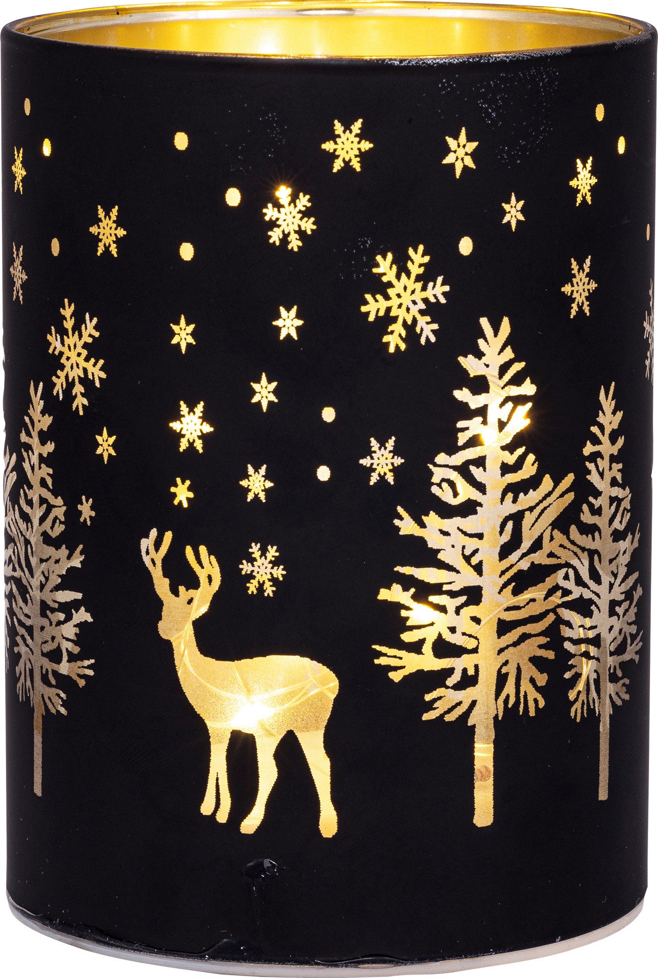 HGD Dekoobjekt Deko-Zylinder - mit LED-Beleuchtung, mit niedlichem winterlichem Waldmotiv - Deko für Tisch/Schrank