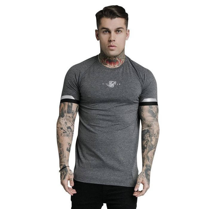 Siksilk T-Shirt SikSilk Herren T-Shirt DUAL CUFF TECH TEE SS-18281 Dark Grey Marl Grau