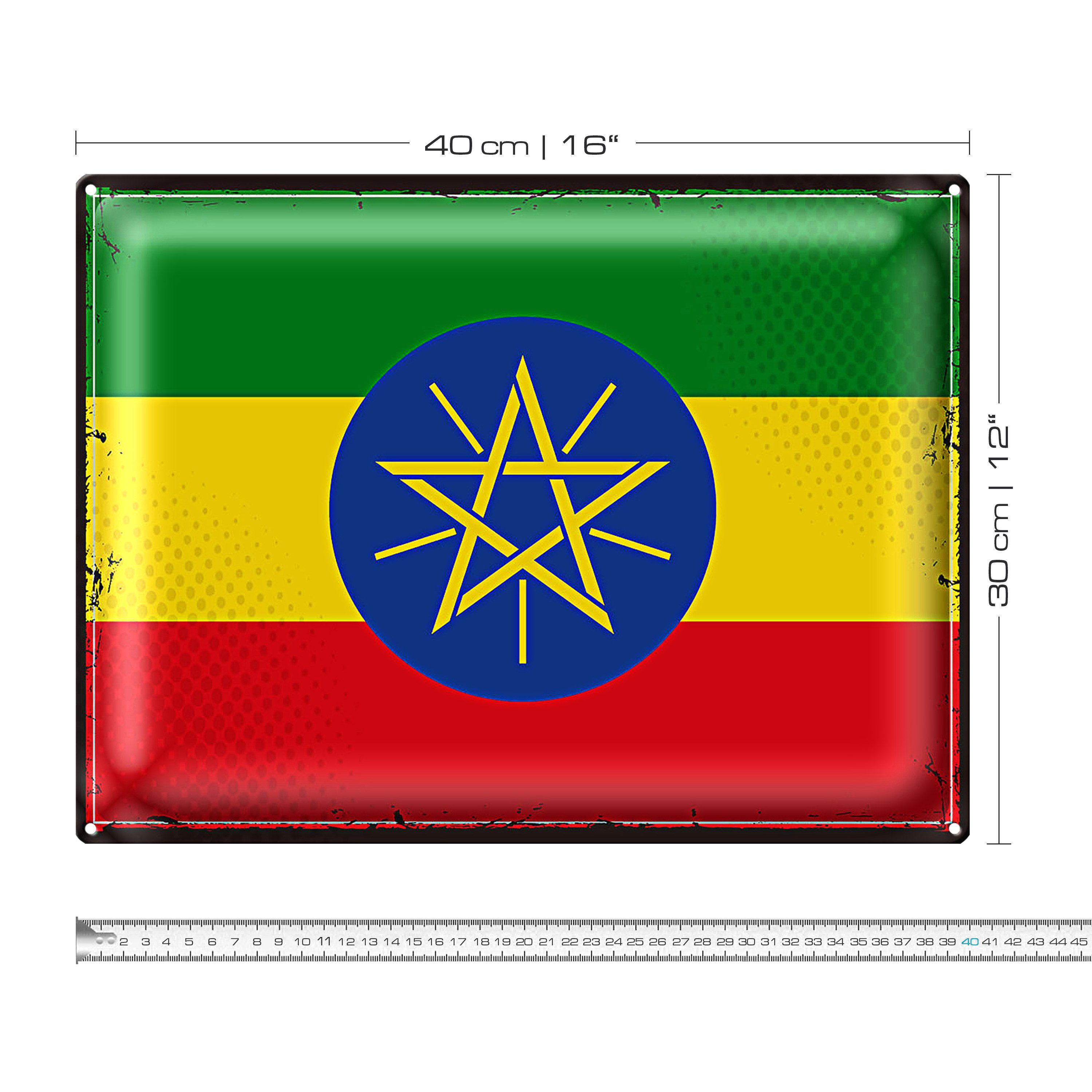 Roomando Metallschild Flagge Äthiopien 40x30cm Retro Flag Ethiopia