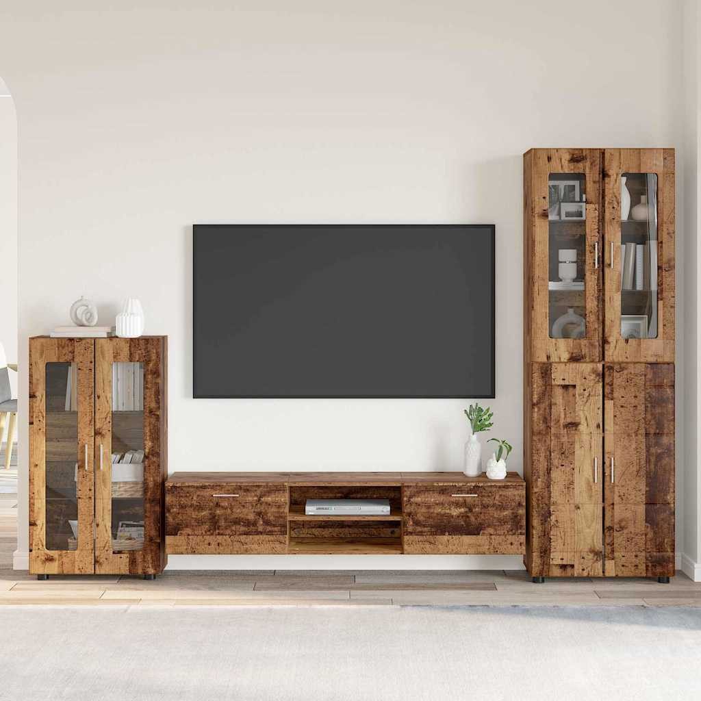 vidaXL Wohnzimmer-Set TV-Schrankset mit Schubladen FLORIN 3 pcs Altholz Holzwerkstoff, (3-St)