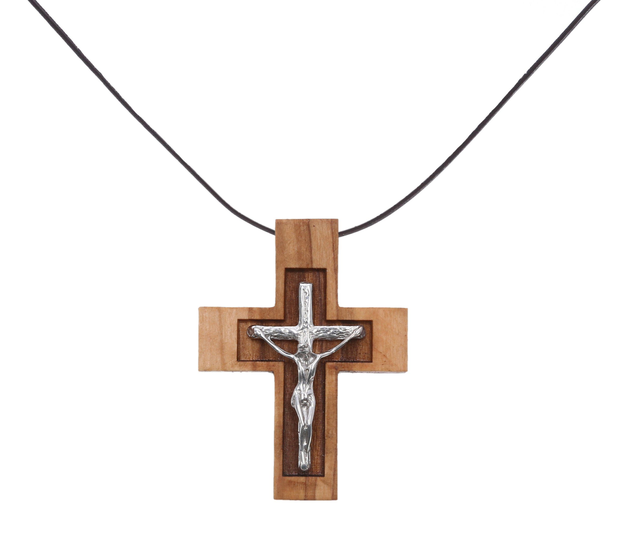 Lantelme Kreuzkette Olivenholz Halskette mit Silberkreuz (2-tlg