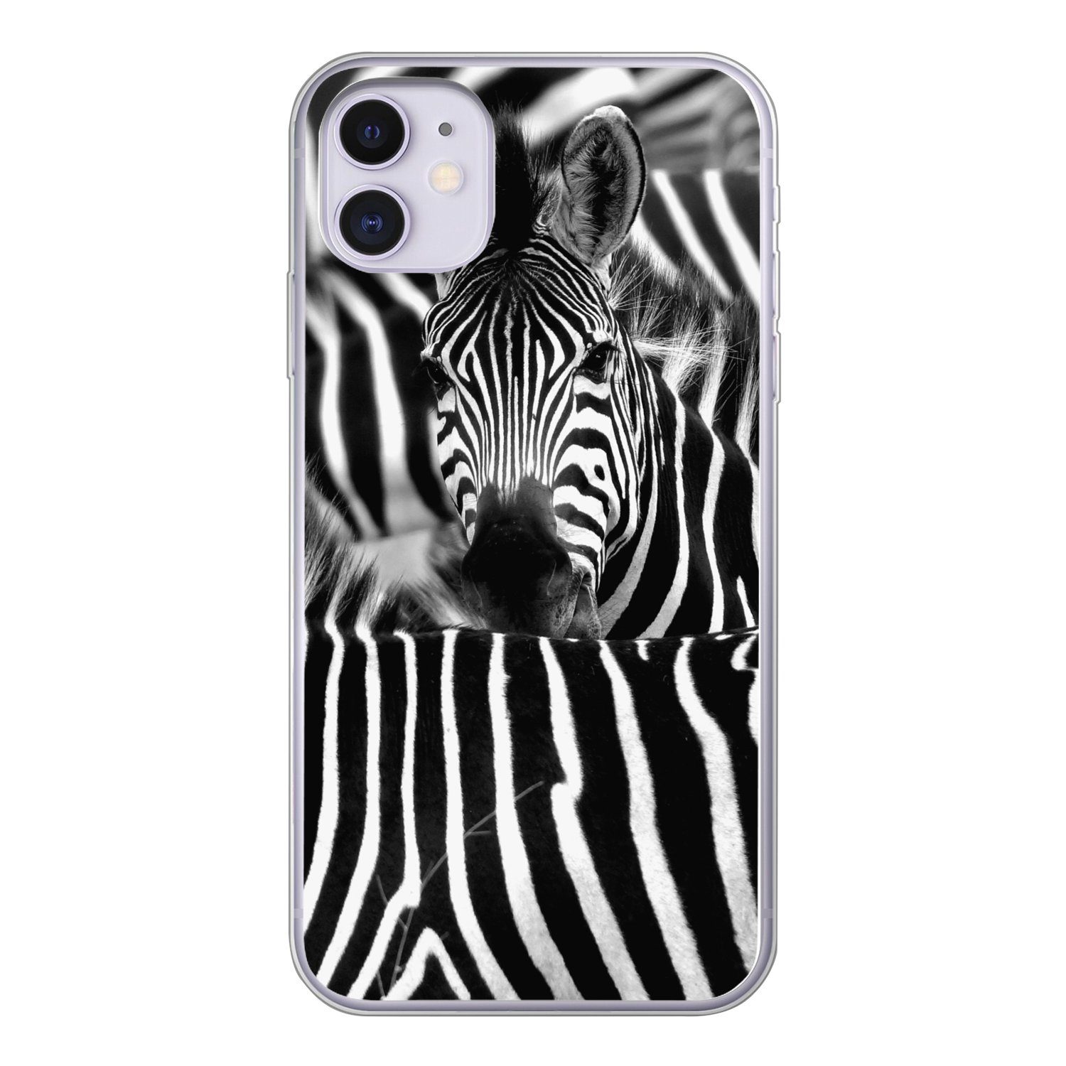 MuchoWow Handyhülle Zebra schwarz-weiß Fotodruck, Handyhülle Apple iPhone 11, Smartphone-Bumper, Print, Handy