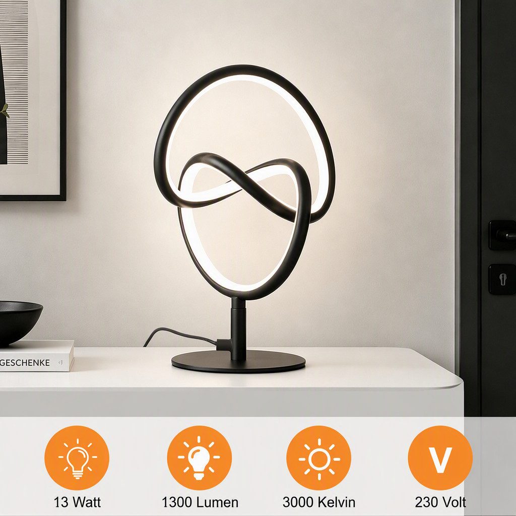 BlingBin LED Tischleuchte Moderne LED Tischlampe 19×19×31 cm,Warmweiß, Schwarz, Moderne, LED fest integriert, Tageslichtweiß, mit Ein/Aus-Schalter, EU-Stecker,  – Bild 4 von 5