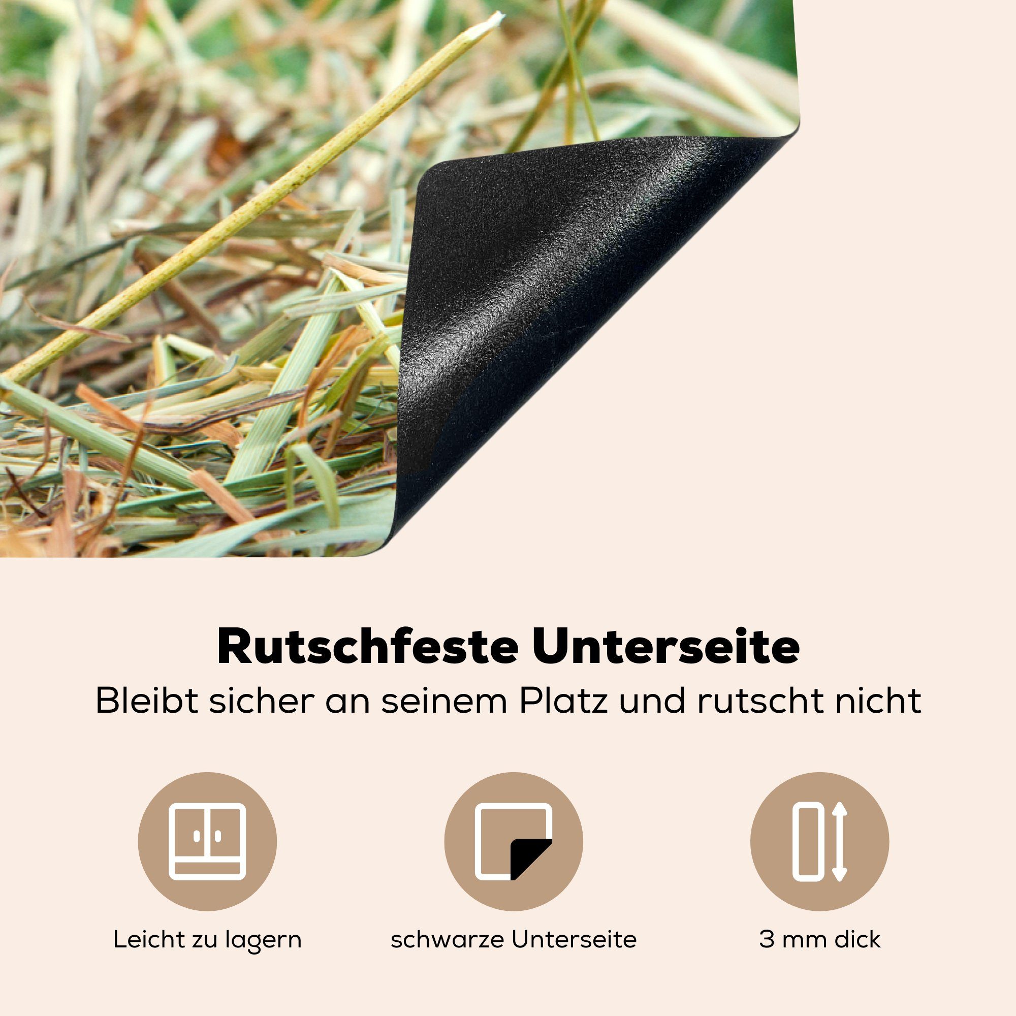 MuchoWow Herdblende-/Abdeckplatte die 81x52 (1 küche, - Vinyl, tlg), Tier, Induktionskochfeld Stroh Ceranfeldabdeckung cm, Kaninchen Schutz - für