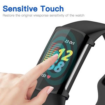Wigento Smartwatch-Hülle Für Fitbit Charge 6 / 5 Kunststoff TPU Hülle + H9 Schutzglas Schwarz