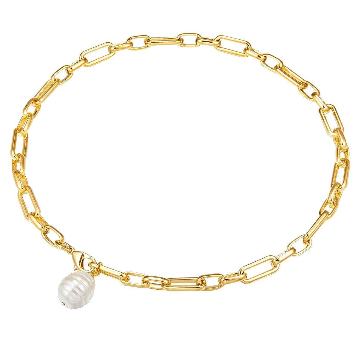 gelbgold Kette Perlenkette Jane weiß Muschelkernperle & Lulu