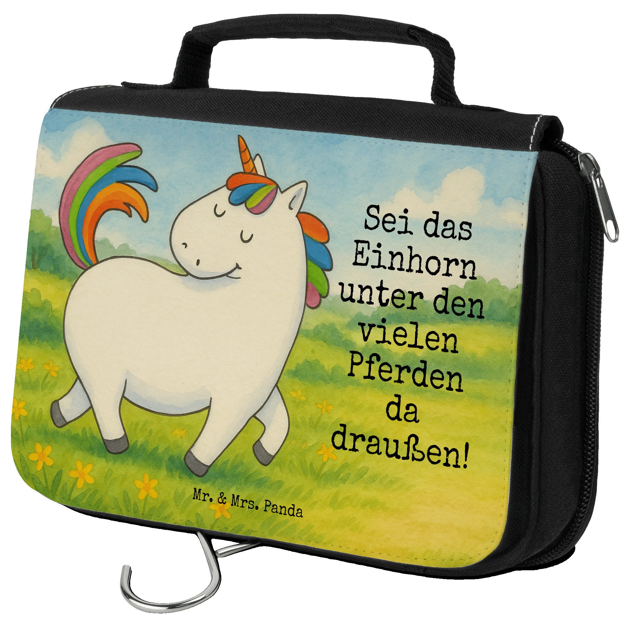 Mr. & Mrs. Panda Kulturbeutel Einhorn Stolzieren Design, Duschbeutel, Weiß, Pferd, Schminktasche, K (Packung, 1-tlg)
