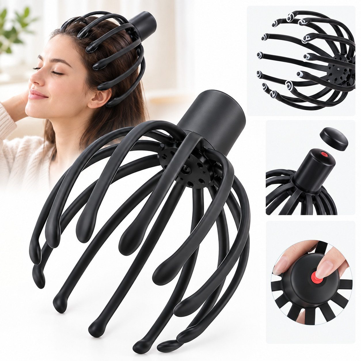 DUMOS Massagegerät Wiederaufladbares Kopfmassagegerät, Oktopus Massagekopf Schwarz