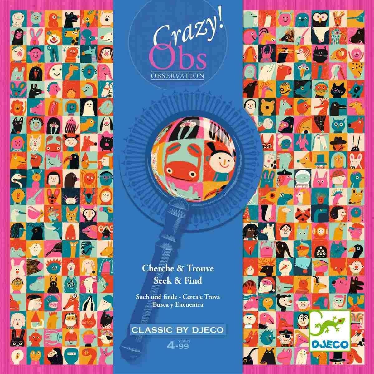 DJECO Spielesammlung CRAZY OBS Wimmelspiel Fotobox 4 austauschbaren Spielbrettern 200 Teile