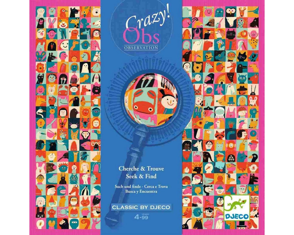 DJECO Spielesammlung CRAZY OBS Wimmelspiel Fotobox 4 austauschbaren Spielbrettern 200 Teile
