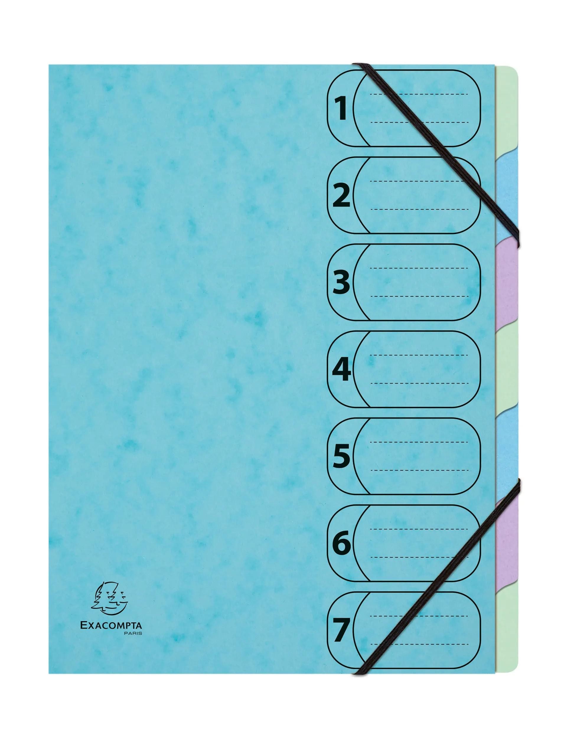 EXACOMPTA Aktenordner 8x Ordnungsmappe A4 Harmonika 7 Fächer, Aquarel - Pastellblau - 56562E, Deckel Manila dehnbare Ordnungsmappe