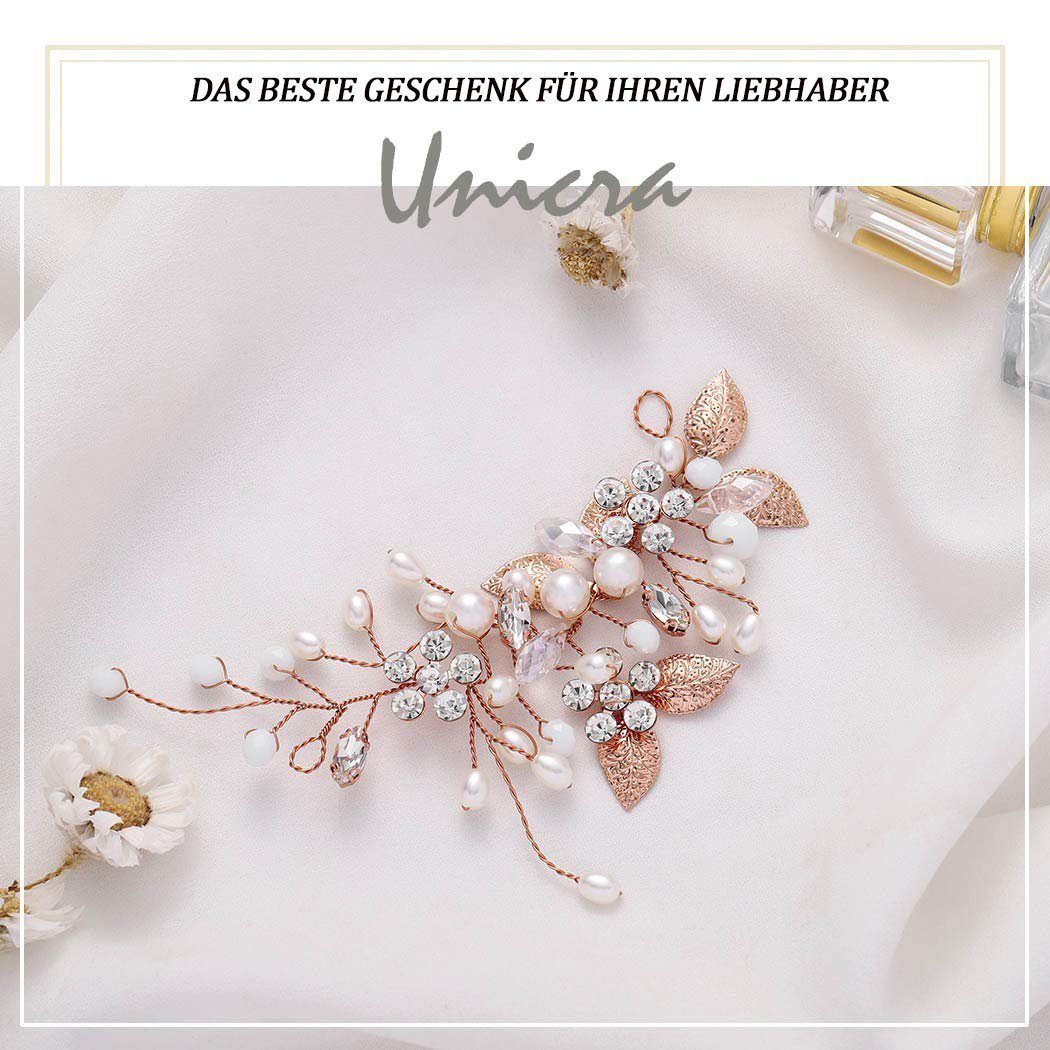 LENBEST Diadem Braut Haarschmuck,Kristall Haar Reben Blume Blatt (Roségold) (1-tlg)