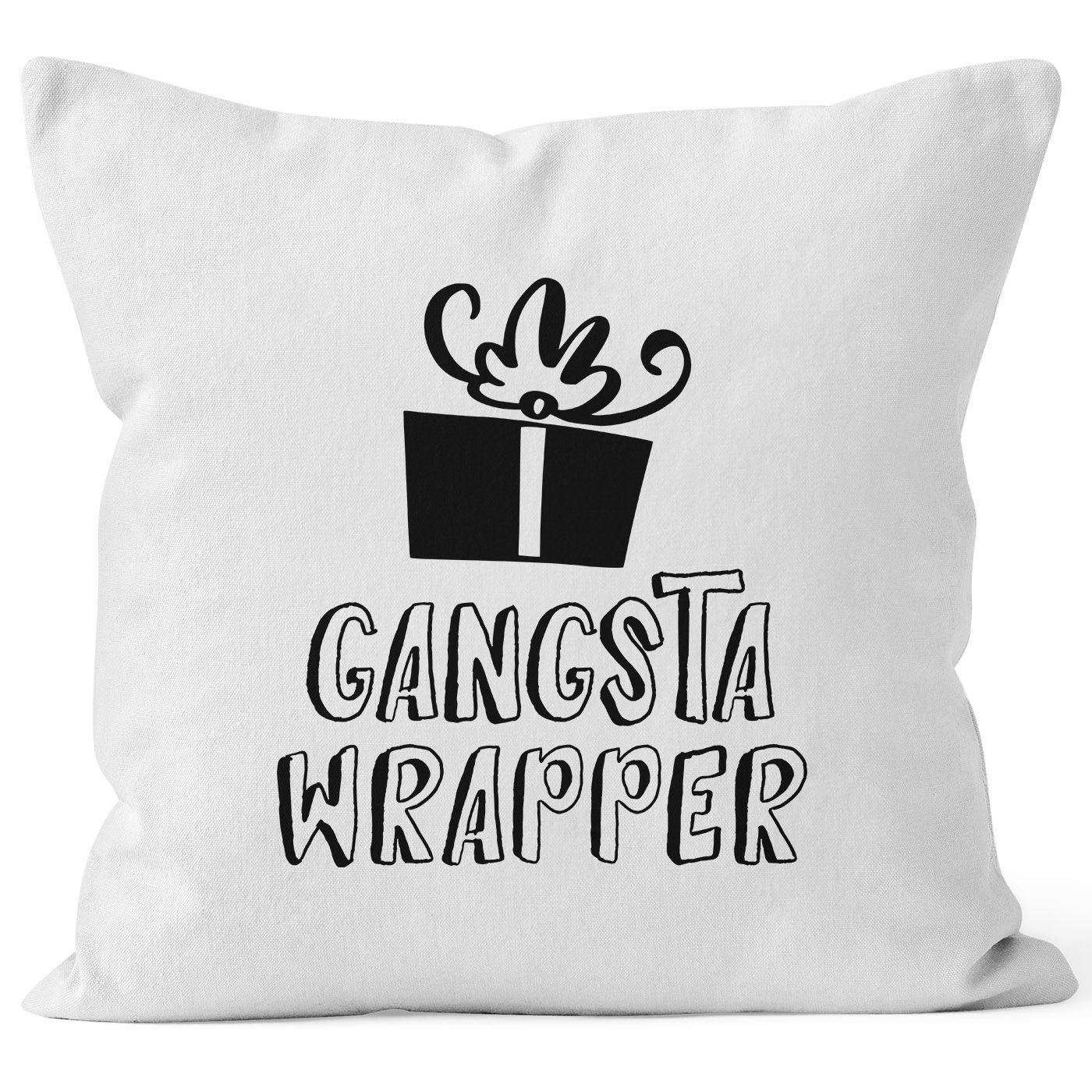 MoonWorks Dekokissen Kissenbezug Weihnachten Gangsta Wrapper Tasse lustig Geschenk Einpacker Kissen-Hülle Deko-Kissen Baumwolle MoonWorks® weiß