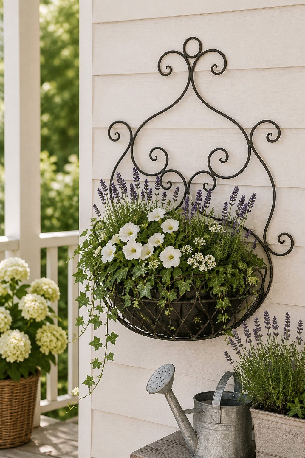 finehomegarden Blumenkasten Wandkorb Metall Vintage braun 41x17xm H53cm Dekorativer Pflanzkorb (1 St), für die Wand für Garten, Terrasse & Veranda