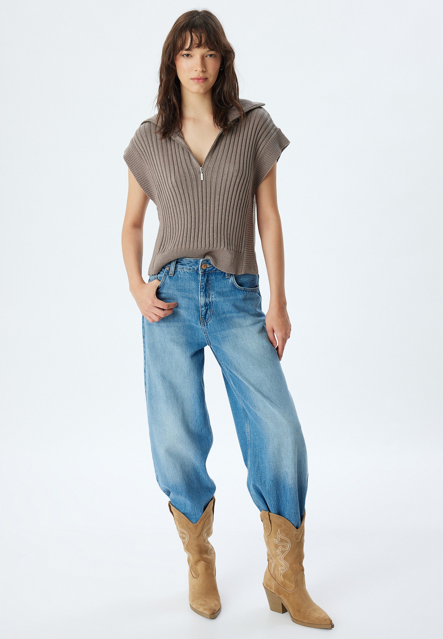 Koton Kurzarmpullover Standkragen Mit Reißverschlussdetail günstig online kaufen