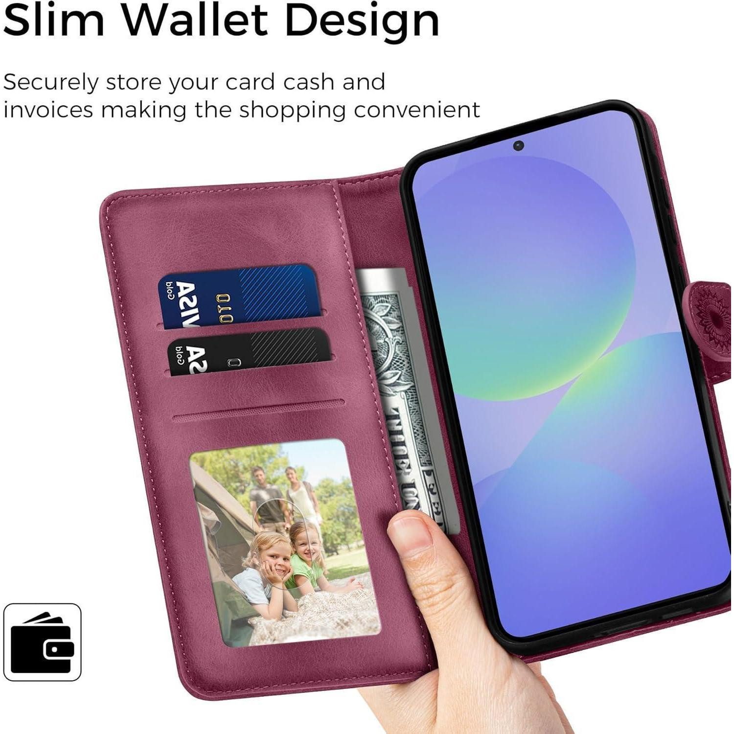 LuxusKollektion Flip Case Lederhülle Klapphülle Kartenfach Magnet Samsung Galaxy A36 Weinrot