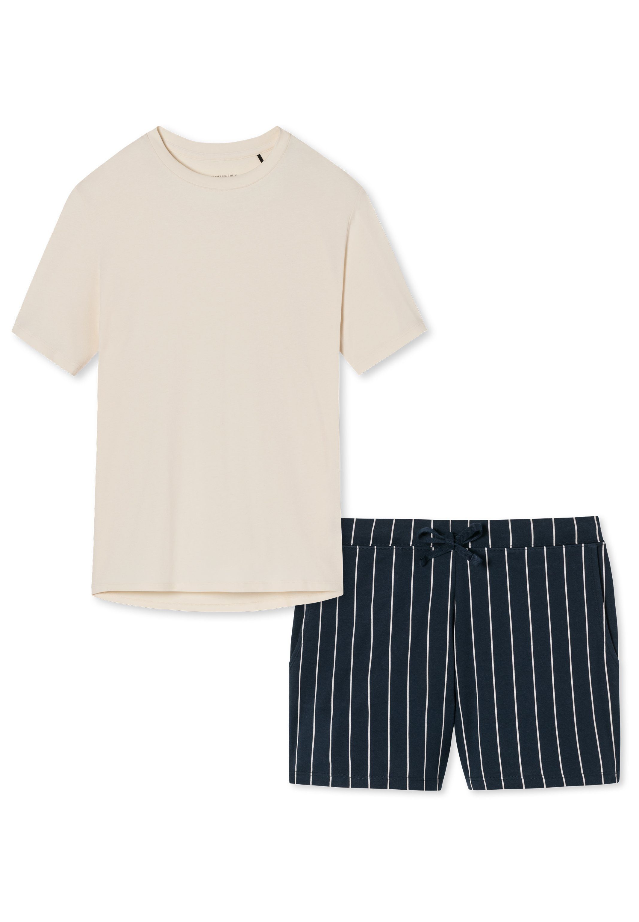 Blau tlg) Pyjama - Cotton (Set, gestreift Schlafanzug Creme 2 Organic Baumwolle / Schiesser -