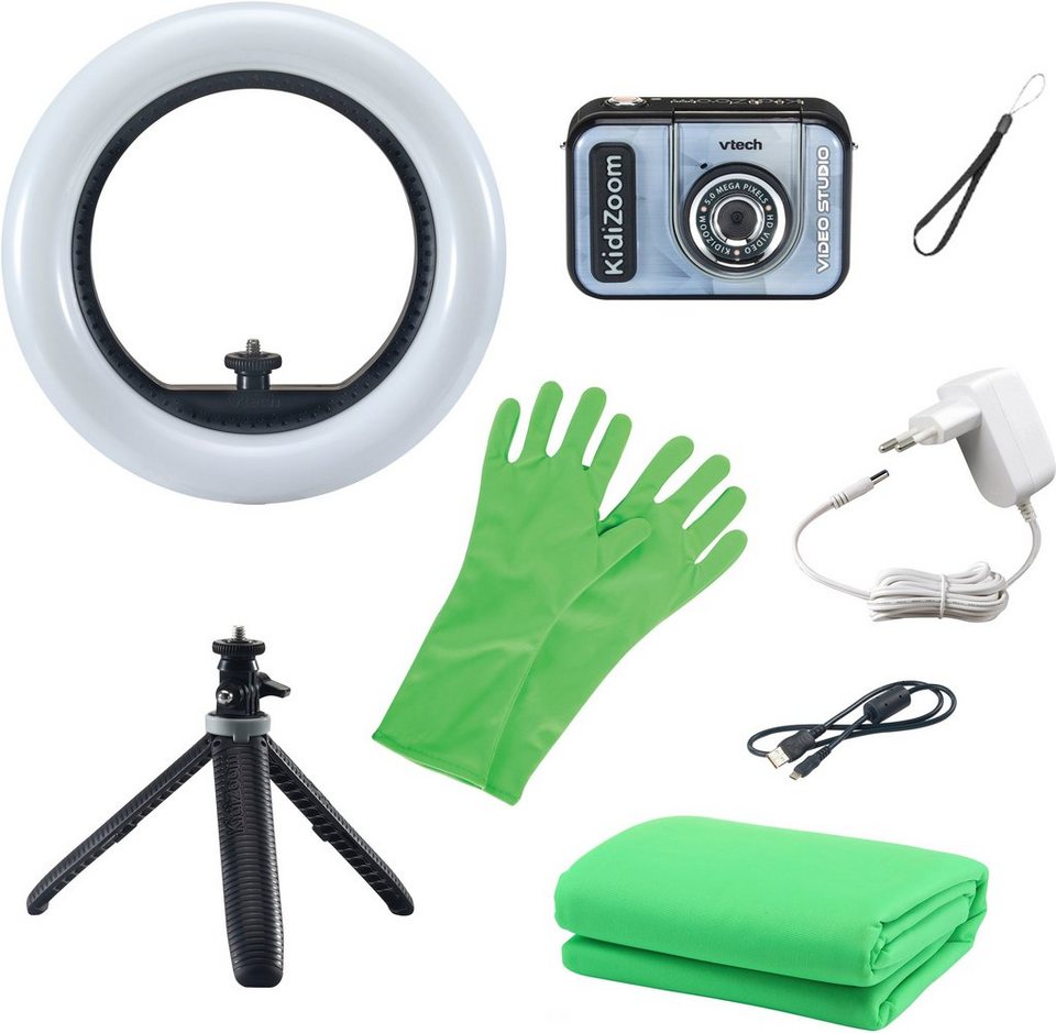 Ringlicht grüne und Bundle KidiZoom Greenscreen inkl. MP, Kinderkamera Ringlicht Ministativ), Deluxe und Paar Ministativ, 8-Zoll Inkl. , Studio 1 - Handschuhe Video Selfie-Funktion, (5 Vtech®