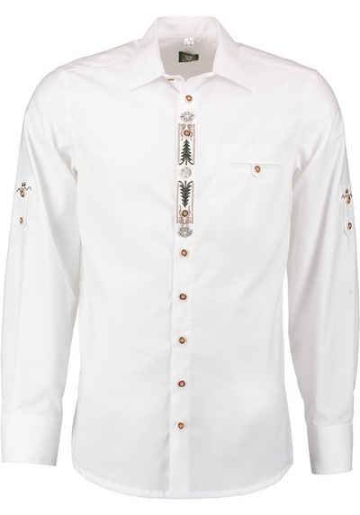 OS-Trachten Trachtenhemd Flebi Langarmhemd mit Stickerei und Zierteile auf der Knopfleiste
