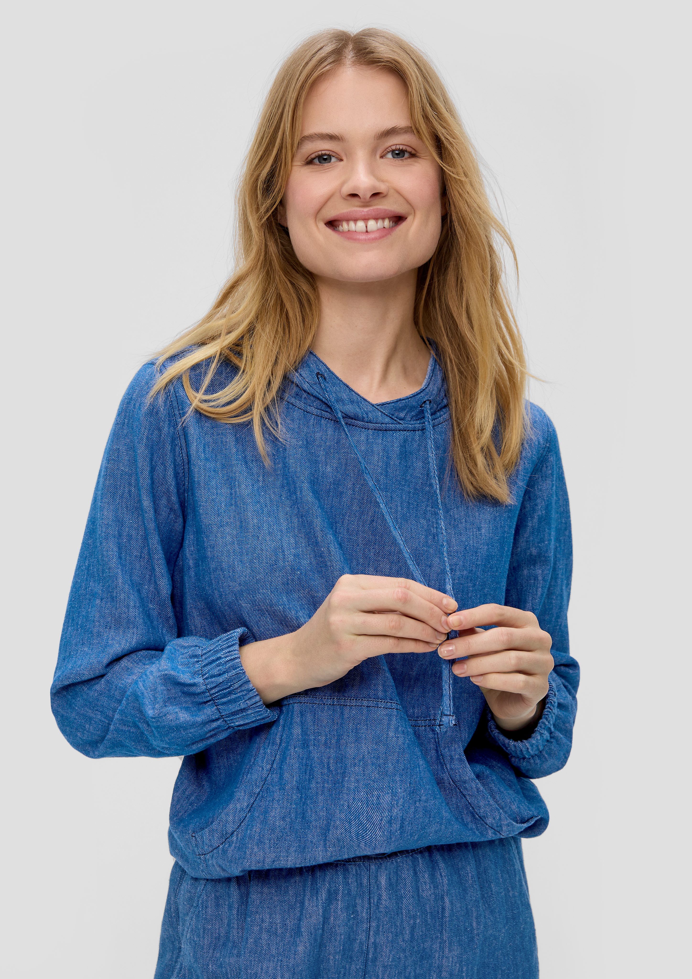 Langarmbluse Blusen-Hoodie in Denim-Optik