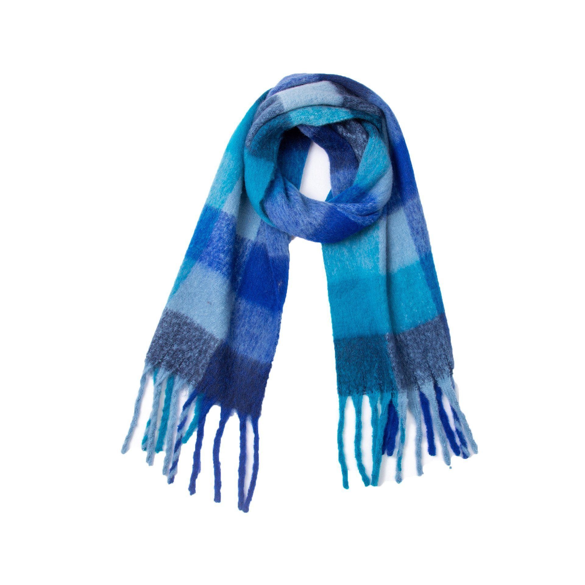 AUKUU Modeschal Modeschal Verdickter Schal mit dickem Bart und kariertem Schal, (1-St) blau