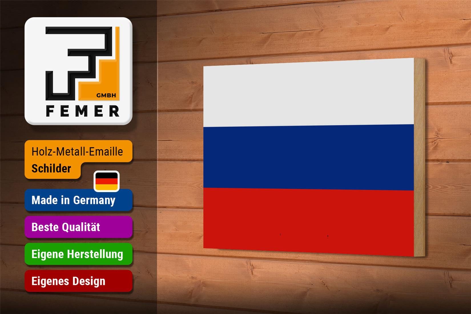 Femer GmbH Holzbild Flagge Russlands 18x12 cm Flag of Russia, Flaggen (1 St), Glatte Holzfaserplatte (MDF), vorn beschichtet