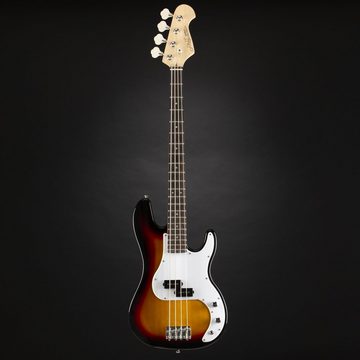 J & D E-Bass, PB 3-Tone Sunburst Anfänger E-Bass mit Split-Coil Pickup und bequemem Hals, PB 3-Tone Sunburst, Anfänger E-Bass, Split-Coil Pickup