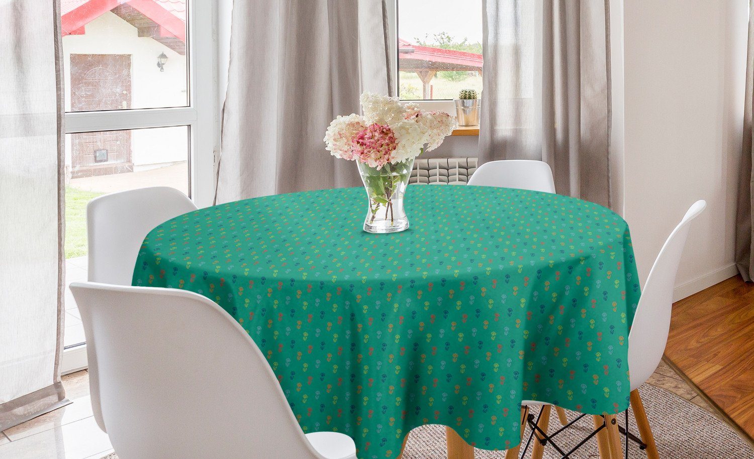 Dekoration, Abakuhaus Kreis 1970 Esszimmer auf Küche Tischdecke für Abdeckung Bunte Tischdecke Grün Blumen