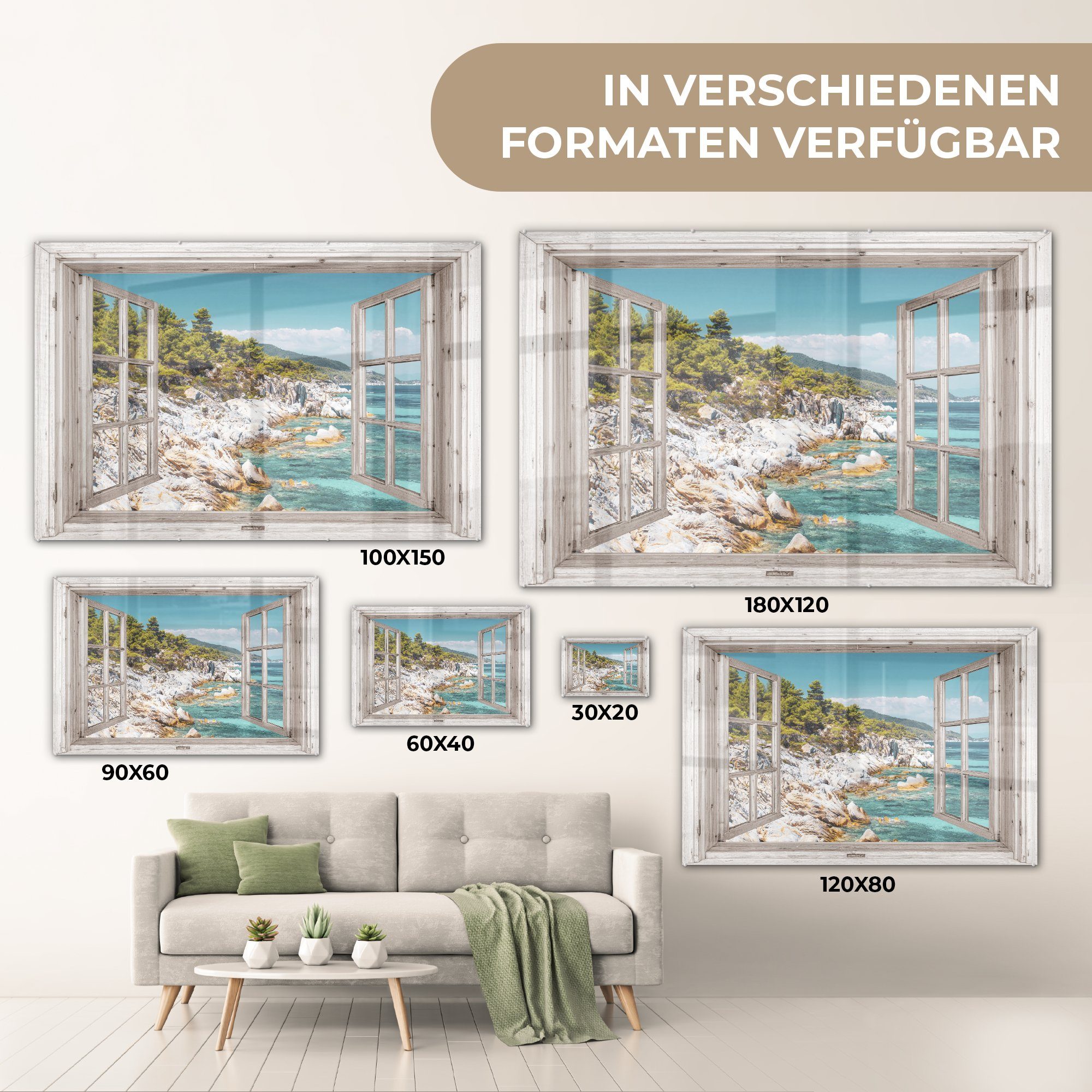 Wanddekoration auf - Aussicht Meer, Acrylglasbild MuchoWow - Bilder auf Foto St), (1 Glas - Glasbilder Glas Wandbild - - Baum
