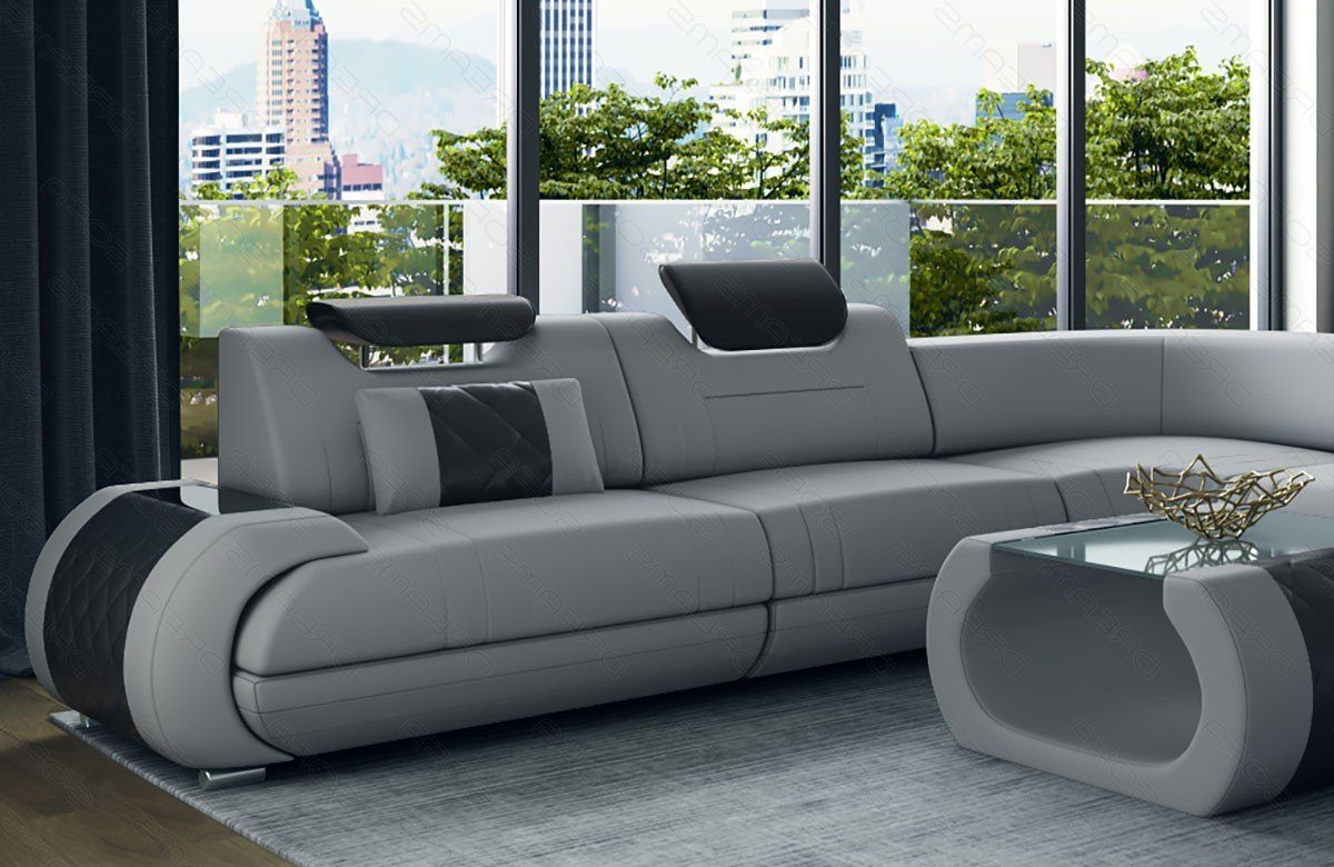 Sofa Mikrofaser hellgrau-schwarz Couch M wahlweise Bettfunktion Stoff Stoffsofa, Polsterstoff Dreams Rimini mit Wohnlandschaft XXL Sofa