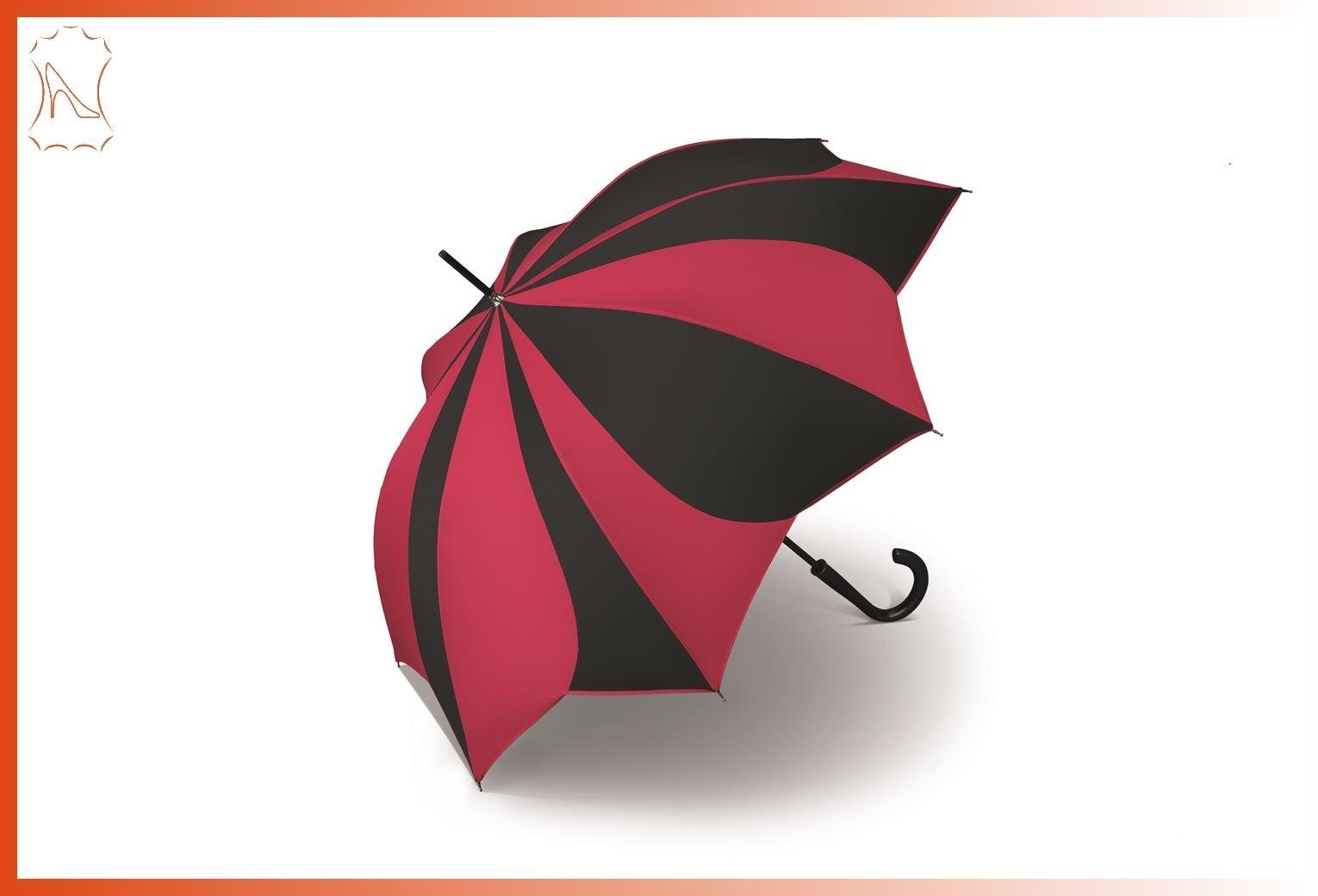 Pierre Cardin Taschenregenschirm halbautomatischer Stockschirm Blütenform rot/schwarz