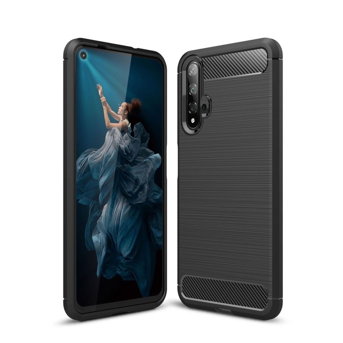CoverKingz Handyhülle Honor 20 Handy Hülle Silikon Case Schutzhülle Cover Etui Carbon Farben, Carbon Look Brushed Design
