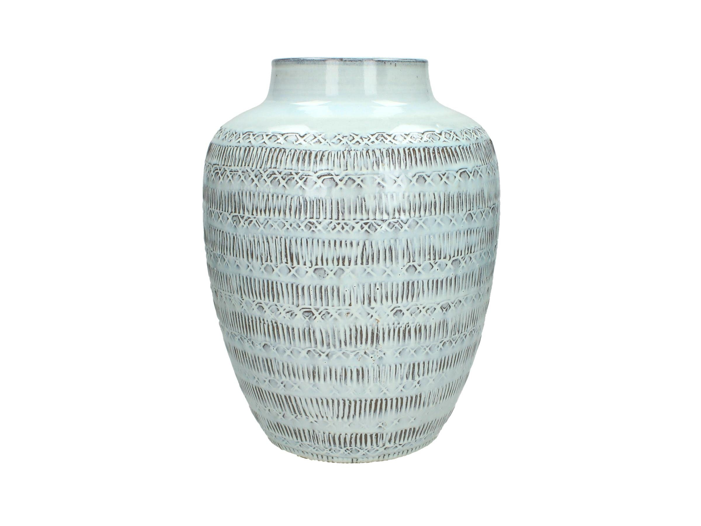 HD Collection Dekovase Handgefertigte Boho Terrakotta Vase mit Ethno Muster, weiß, Dekovase, Dekoration, Tischdekoration