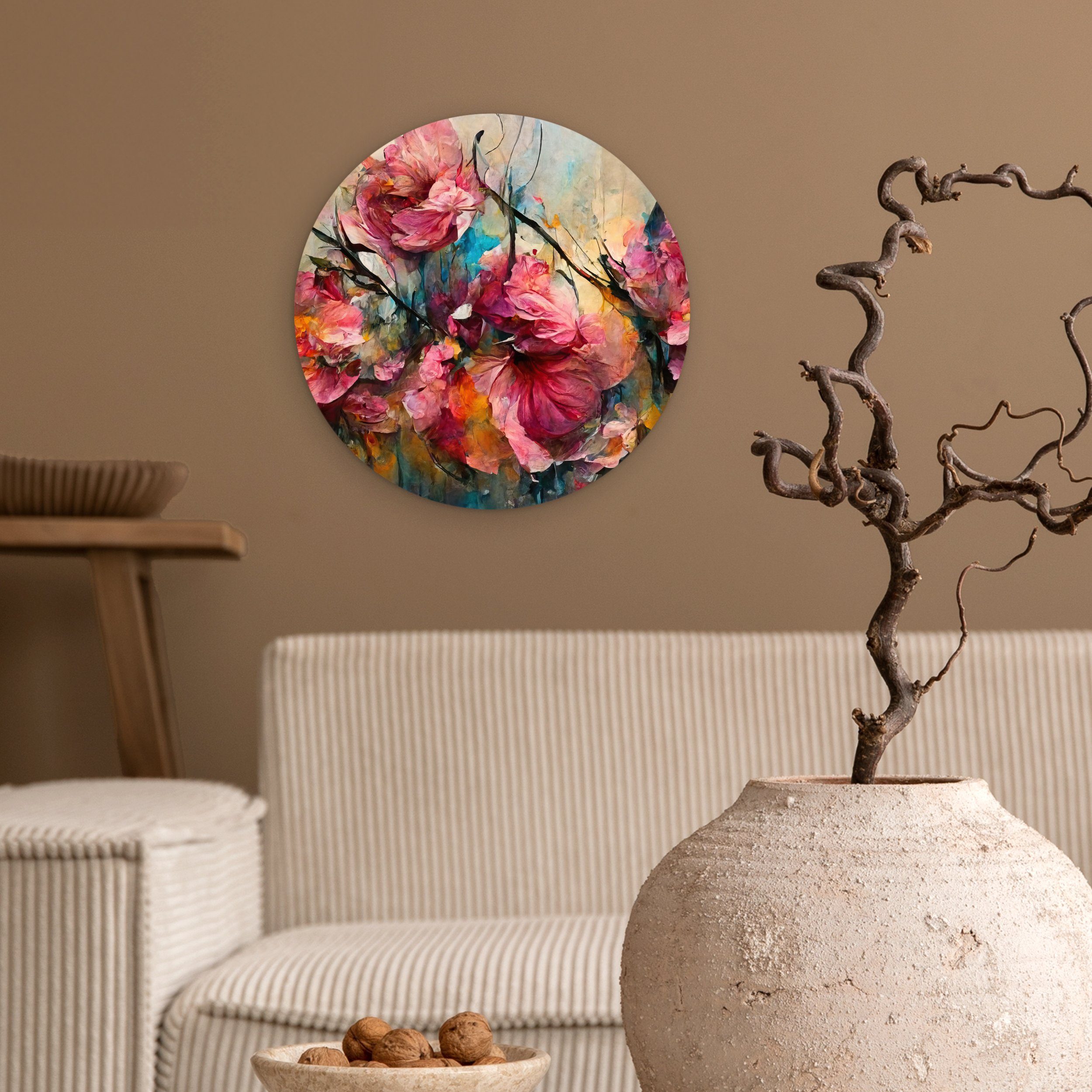 MuchoWow Gemälde Kunst - Blumen - Rosa - Rosen - Natur, Fotodruck (1 St), Kreis Wanddekoration, Rundes Wandbild, 30x30 cm