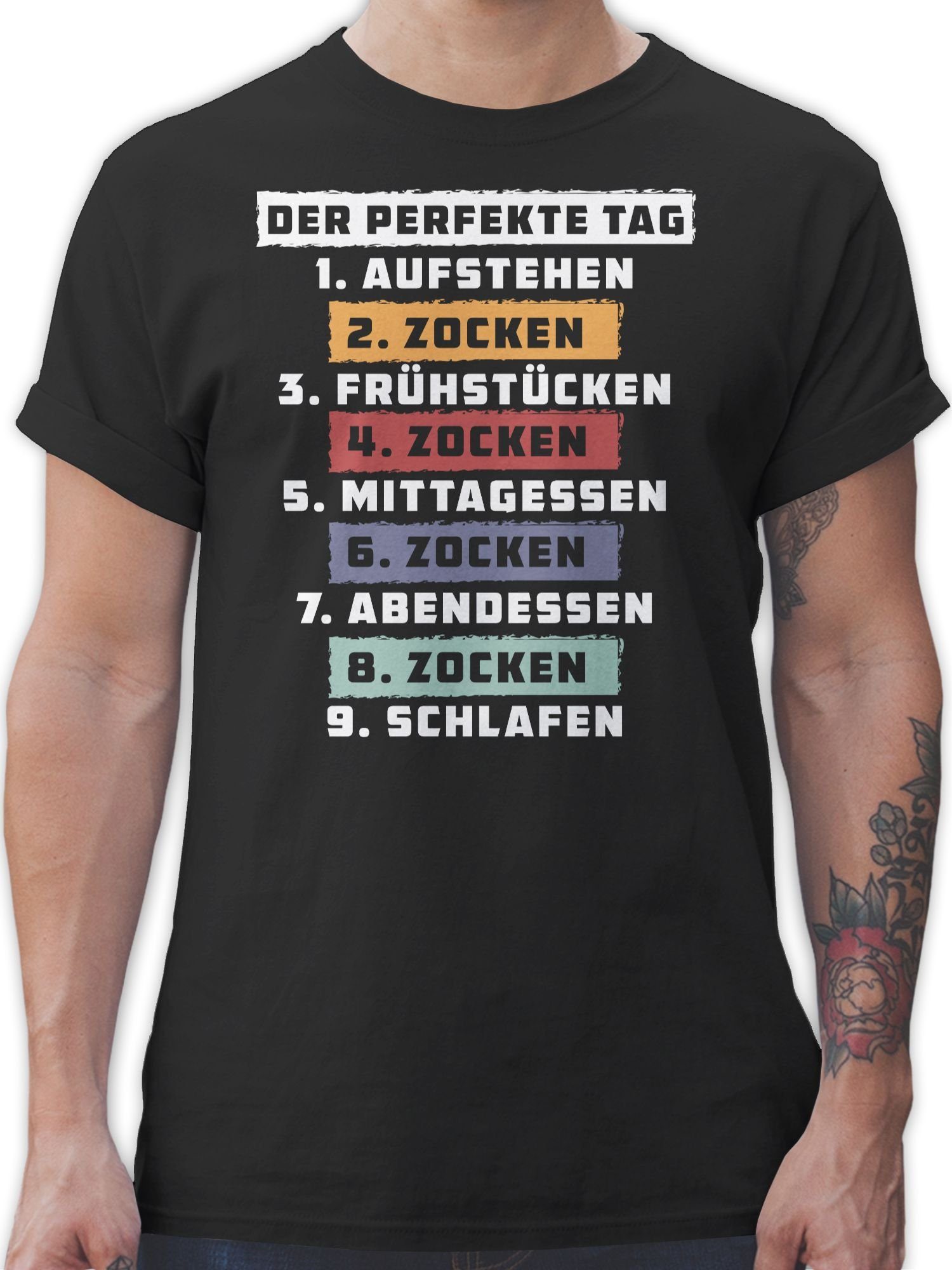 Shirtracer T-Shirt Der perfekte Tag - Zocken - Weiß Nerd Geschenke 01 Schwarz