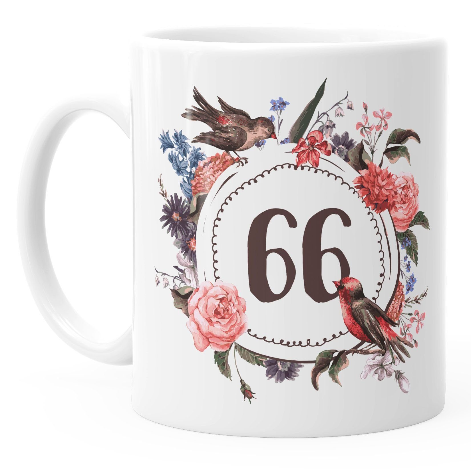 66 Blüten weiß Blumenkranz MoonWorks Kaffee-Tasse MoonWorks®, Geschenk-Tasse Object] Blumen Keramik [object Tasse {[object Object]_ausgeschrieben} Geburtstags-Tasse